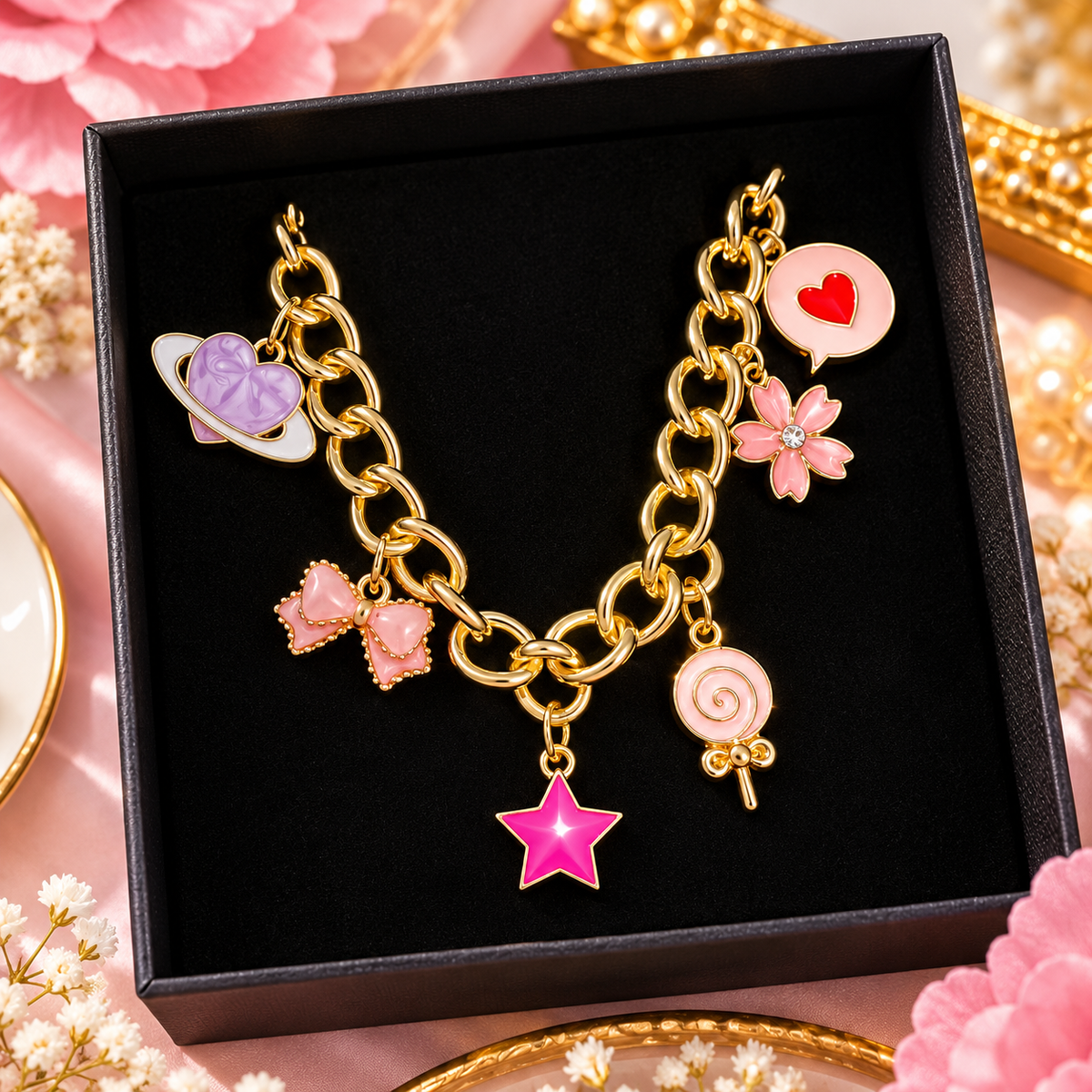 Gold Link Charm Bracelet
