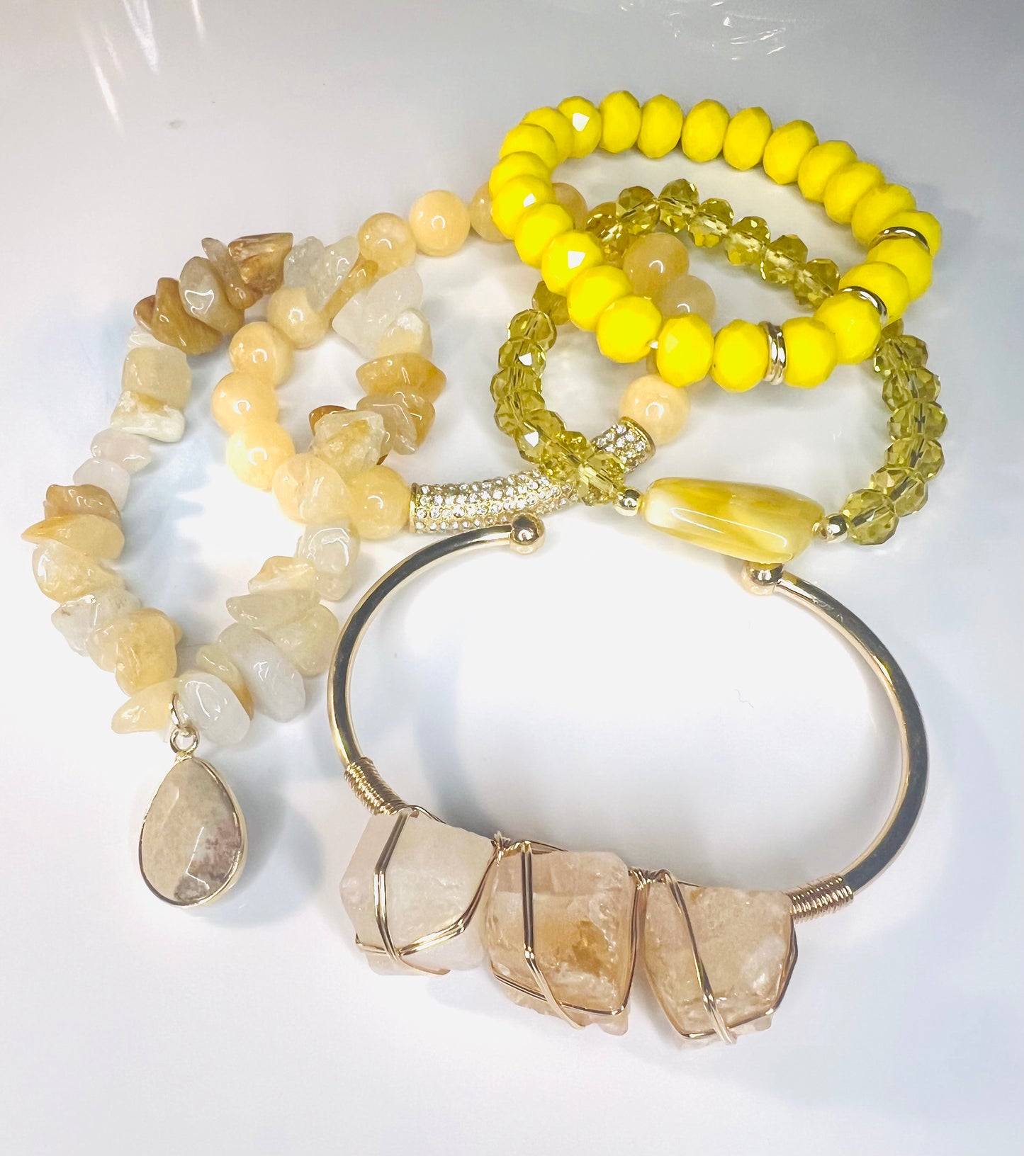 Natural Stone Bracelet Set-Yellow