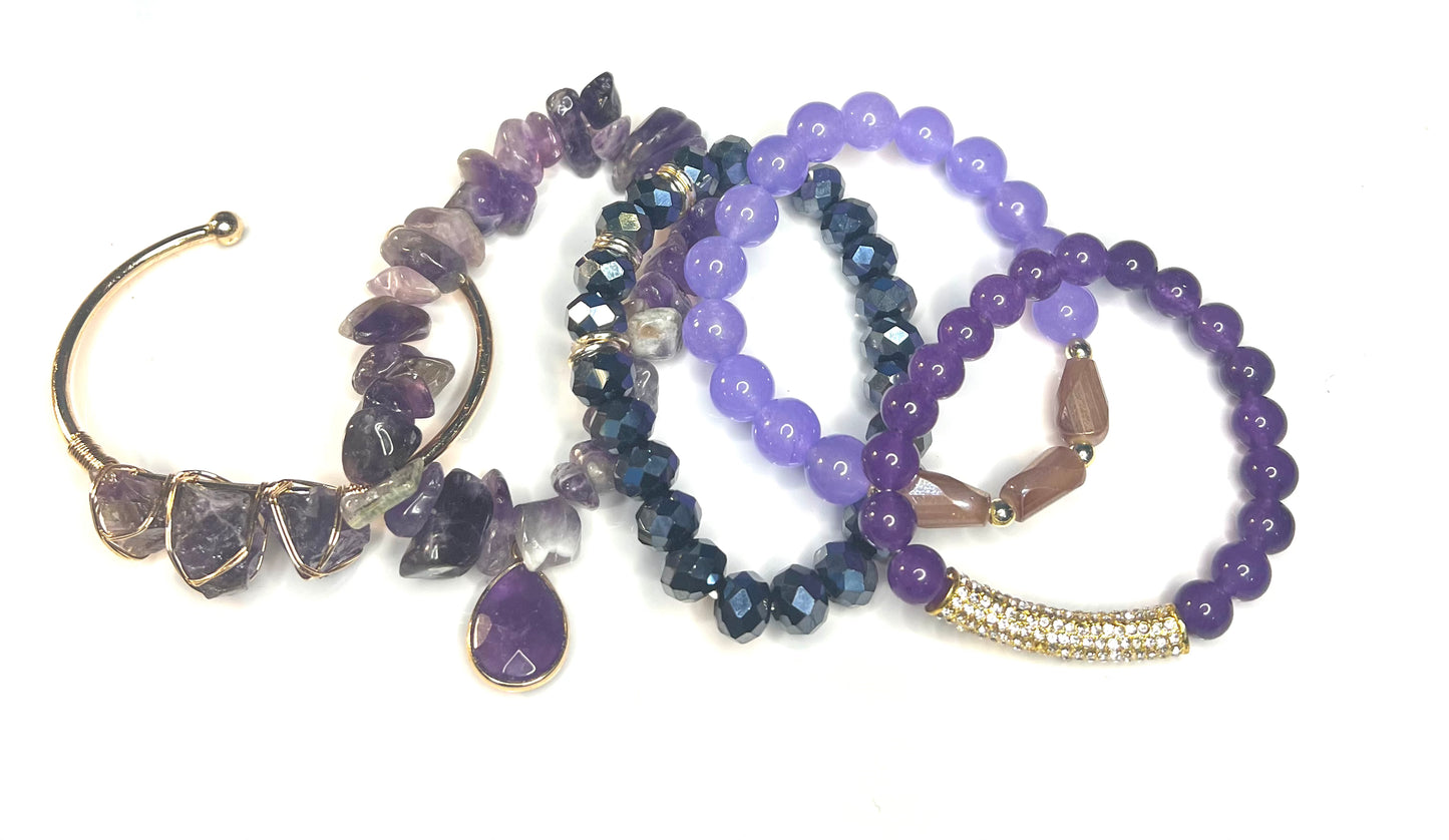 Natural Stone Bracelet Set-Purple