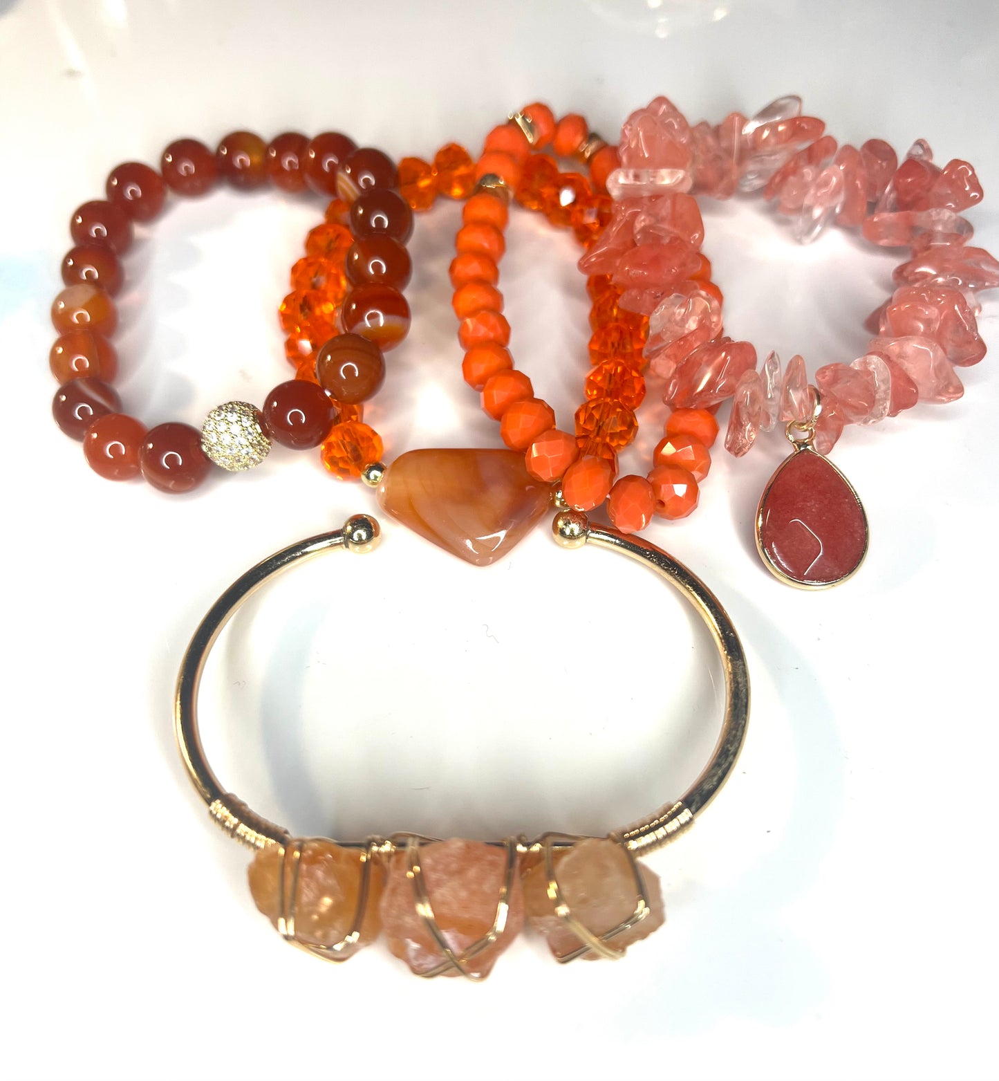 Natural Stone Bracelet Set-Orange