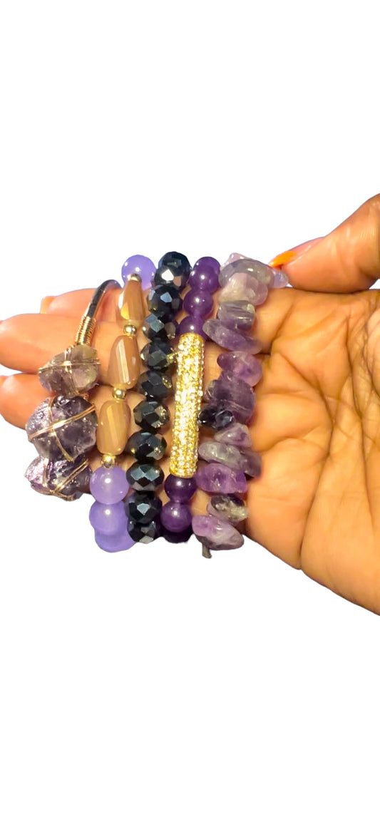 Natural Stone Bracelet Set-Purple